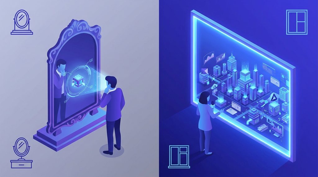 Conceptual vector illustration showing the difference between a product pitch and an industry story in media pitch strategy